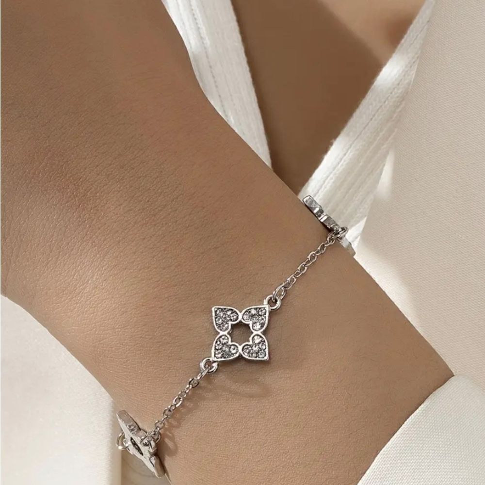 Silver Diamond Clover Bracelet
